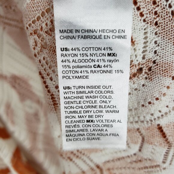 Chicos Open Front Cardigan Abstract Orange White Pointelle Lightweight 4/XXL - Picture 5 of 6